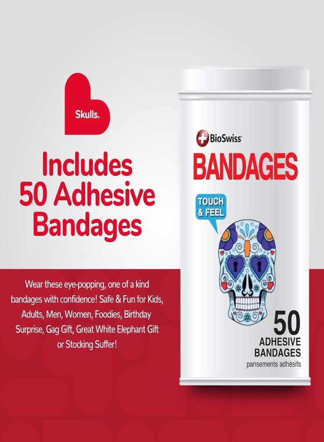 BioSwiss Bandages, Skulls Shaped Self Adhesive Bandage Set, Latex Free, Sterile Wound Care, 50 Count - Image 2